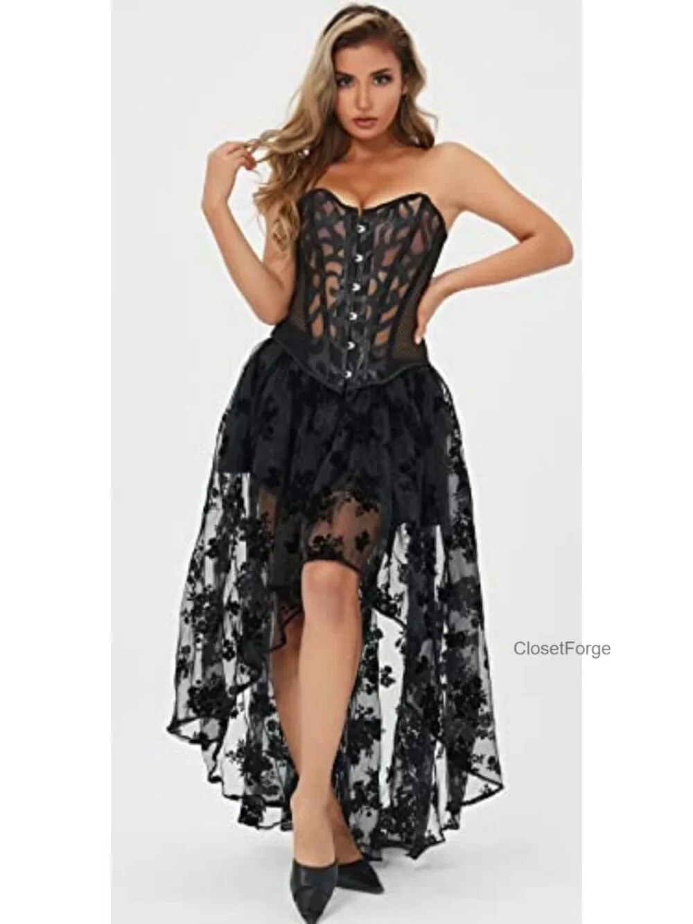 Satin Overbust Corset Lace-Up Bustier Shapewear Sweetheart Neckline Vintage